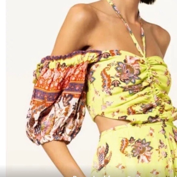 NWT FREE PEOPLE bali citrus skies lime red Floral Yellow Jumpsuit size XS - Picture 2 of 13